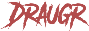 Red text 'DRAUGR' with a distressed style on a white background